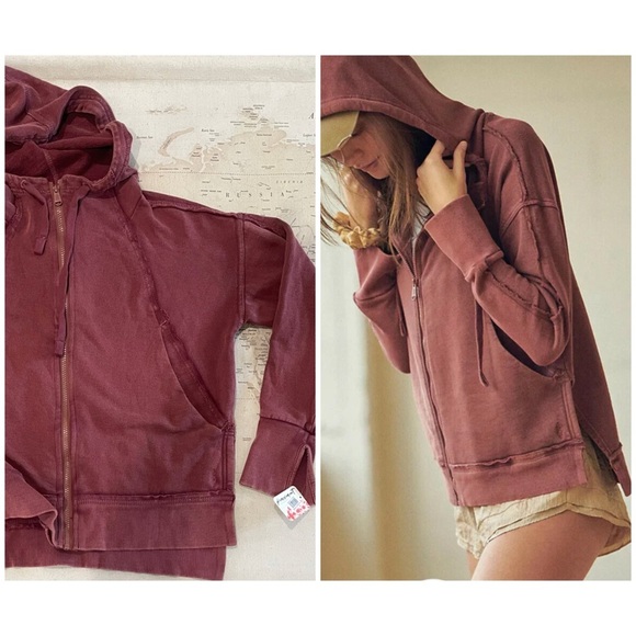 🆕Free People FP Movement Only One Hoodie Jacket Top Size XS Cherry Mocha - Picture 1 of 16